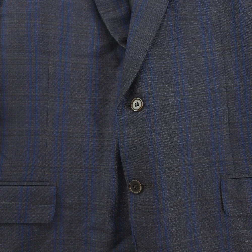 Canali 1934 Mens Wool Sport Coat Blazer 44R IT54 Charcoal Blue Windowpane Italy